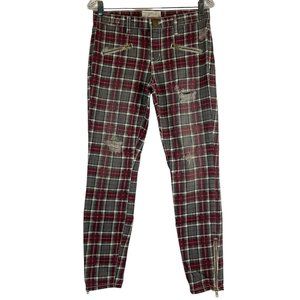 Current/Elliott Jeans Women's Sz 27 Red Plaid The Soho Zip Stiletto Skinny Nwot